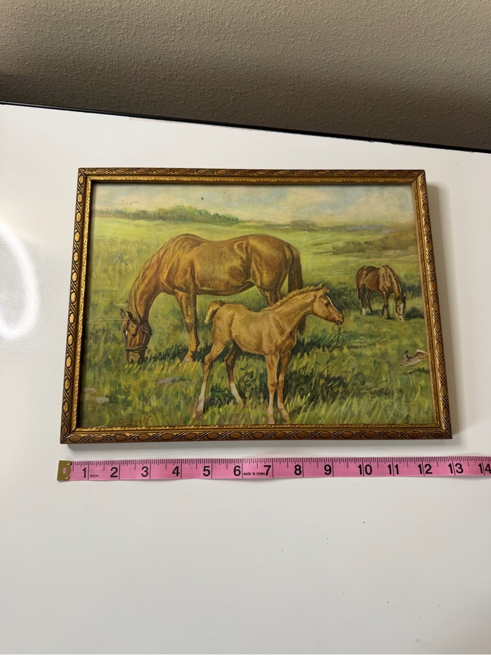 Vintage Ole Larsen "Spring Horses" Framed Art Print, Mid Century Litho - Picture 6 of 7